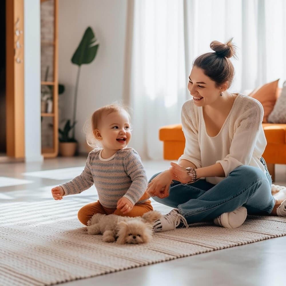 Nanny and child smiling